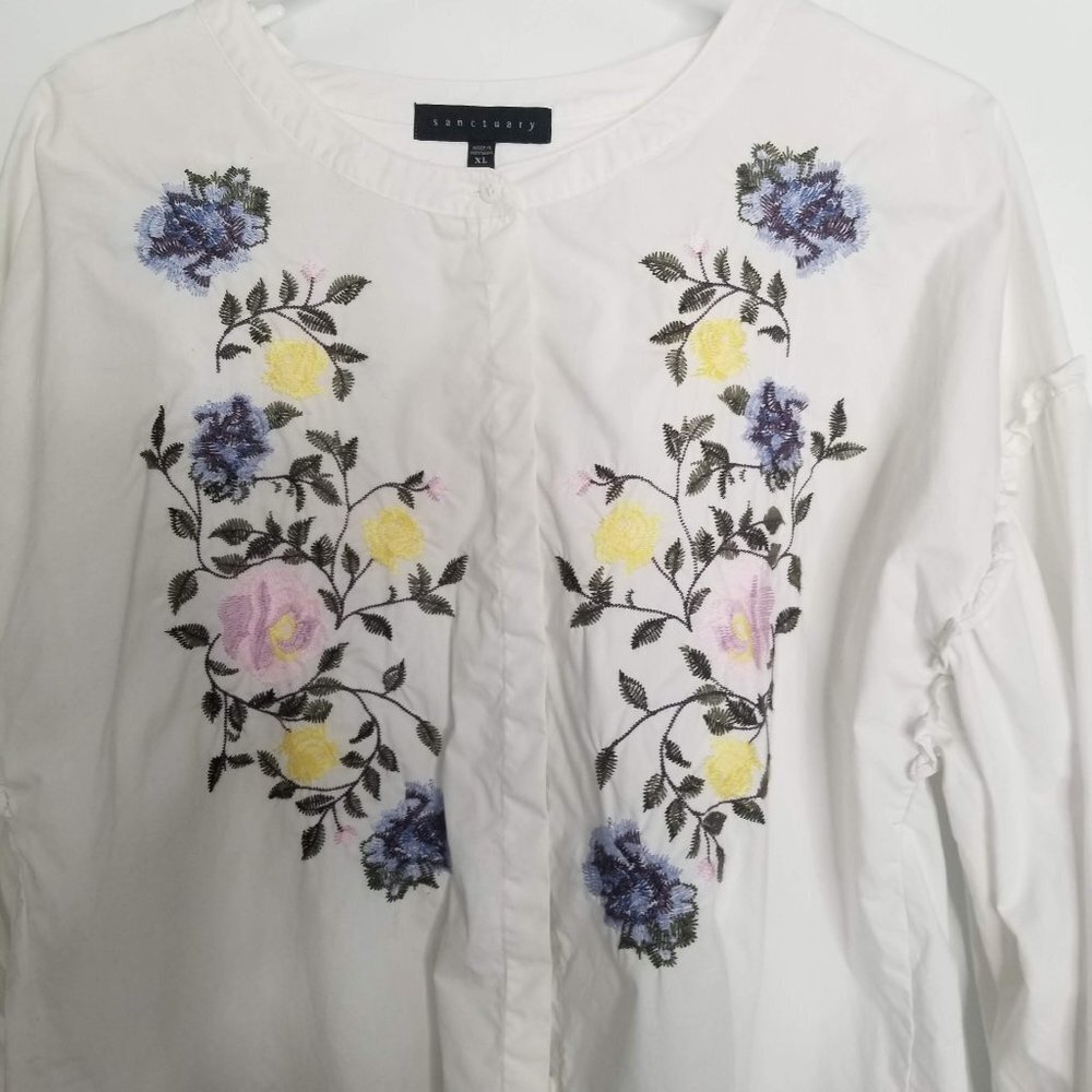 Sanctuary Danni White Floral Embroidered Long Sleeve Cotton Blouse Size … - Picture 4 of 8